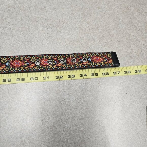 Vintage Floral Embroidered Leather Belt Silver Buckle Boho Tapestry Woven 32 - Picture 8 of 8